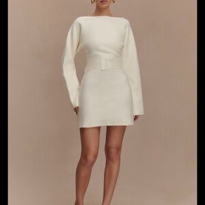 Kassie belt tie knit mini dress - Ivory